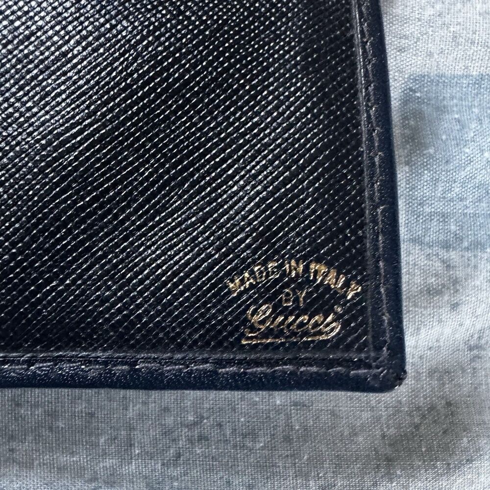 Gucci Vintage GG Canvas Dark blue Leather Bifold Wallet Vintage Italy "7 x 3.5" - Picture 4 of 16